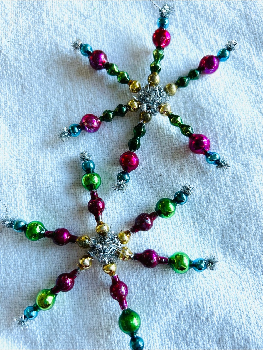 Vintage repurposed mercury, glass bead flowers holiday Christmas ornaments